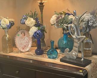 Princess Diana plate, art piece of man and woman, lamp and glass vases