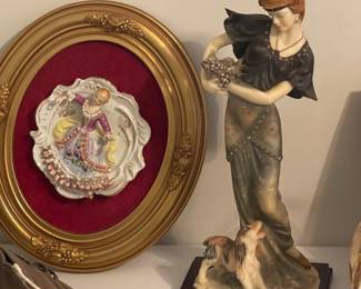 Victorian framed piece and lady with dog