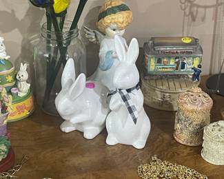 musical angel and train , rabbit decor