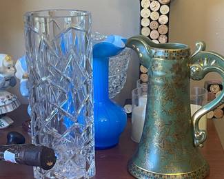 lead crystal tea light candle holder and vintage pitcher