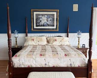 King Size Mahogany 4-post bed, bench