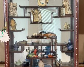 Rosewood Hanging Wall Cabinet with Mother-of-Pearl Floral Inlay, contents sold separately