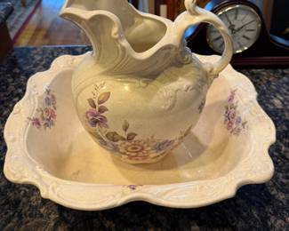 Victorian Glazed Ceramic Wash Basin & Water Pitcher