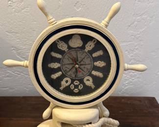 Nautical ship wheel mantle knot clock