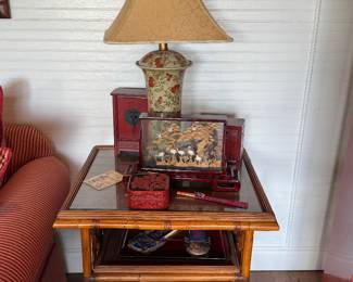 Pair of bamboo end tables