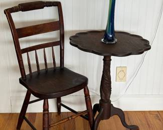 Antique chair & pie crust side table