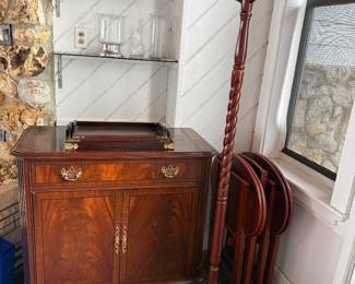 Wooden coat rack, Mahogany server/bar cabinet