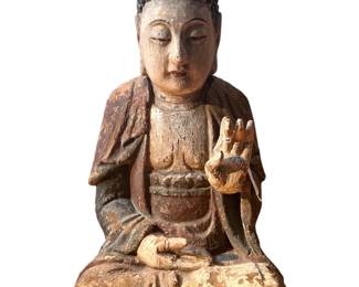 Carved & Painted Wood Buddha