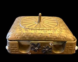 Vintage Kuhlman Plastics Gold-Tone Playing Card Holder with Big Eyes Illustrated Cards – Mid-Century