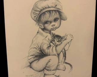 Ozz Franca 1960's Plate Lithograph "Boy with Cat"