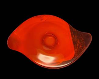 Orange-Red Freeform Art Glass Bowl