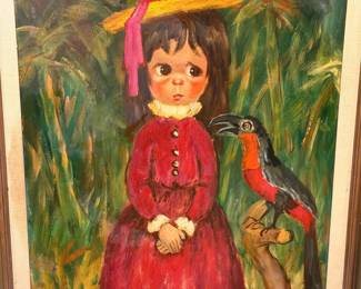 Harold Stephenson/Abruzzi - Oil on Canvas - Girl with Toucan