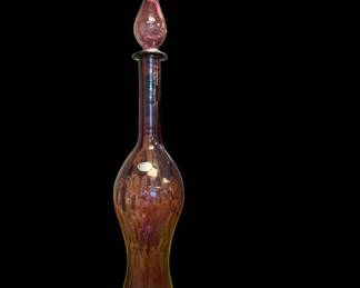 Vintage UCAGCO Italian Amethyst Art Glass Genie Bottle with Elongated Stopper – 27" Tall