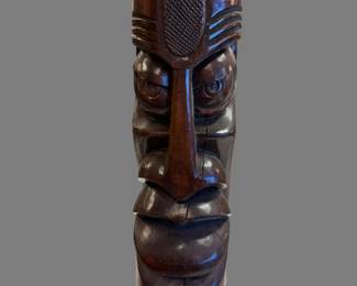Vingage Wood Tiki Totem Sculpture - 24" H, 8" D