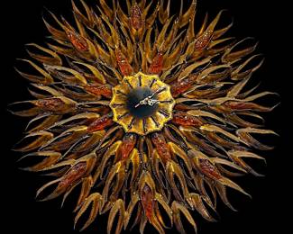 Vintage MCM Brutalist Mixed-Metal Sunburst Wall Clock