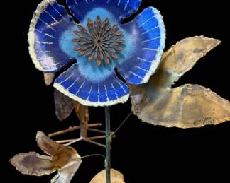 C. Jeré 1968 Blue Enamel and Copper Flower Sculpture