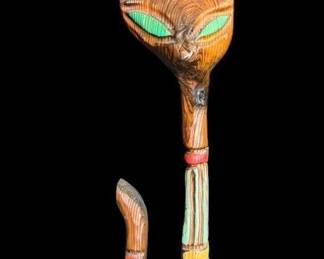 1960s Witco Hand-Carved Tiki Wood "Atomic Cat" Sculpture.  Approx. 3.5 Feet Tall, around 41" x 8" x 8"