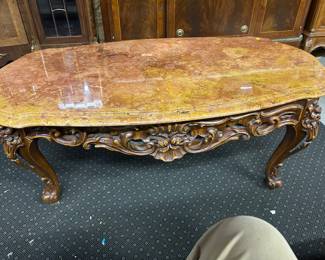 Wonderful marble top carved French coffee table