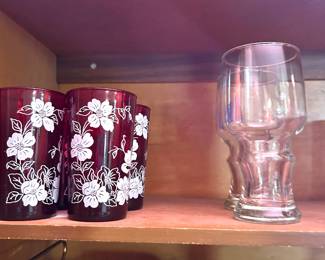 vintage soup mugs, Anchor Hocking Royal Ruby glasses 