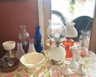 hobnail lamp, oil lamps 