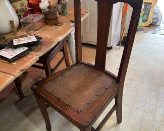 T back leather seat chair 6 in set - one needs TLC