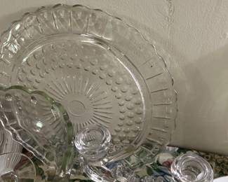 several cut glass footed cake plates . Holidays are coming up!