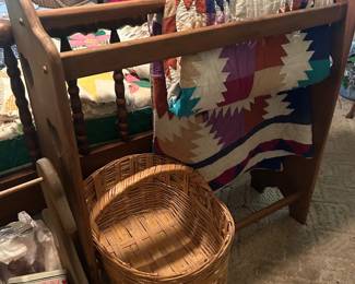 basket and quilt rack