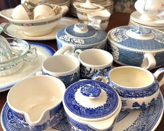 Blue and White C & S, cups, plate 