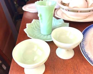 Jadeite plate , vase, 2 cups 