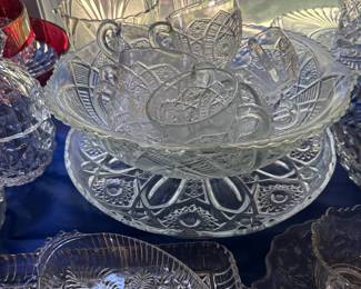 punch bowl set with box of additional cups 