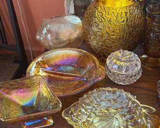 VTG Marigold Indiana carnival glass divided bowl, Indiana glass Iridescent bowl, 