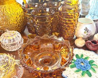 VTG Fenton Ambernail Pedestal cowl candle holder, Colony Amber Glasses  