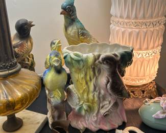 several bird planters 