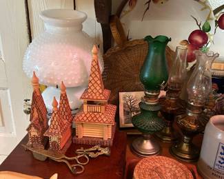 Russian craft cathedrals, small oil lamps, hobnail lamp 