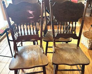4 antique press back chairs