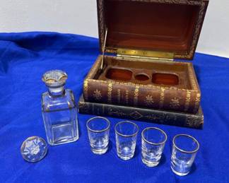 French whiskey decanter book and glasses