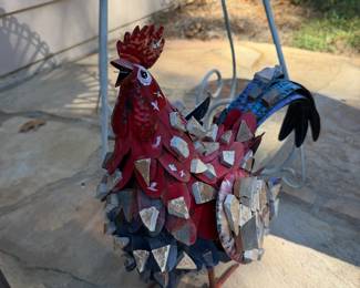 painted metal rooster garden sculpture 