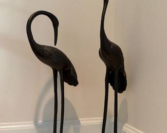 Pair of decorative crane-style bird sculptures