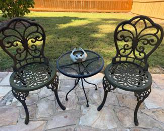 Pair or iron garden chairs