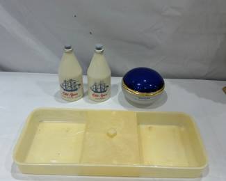 Vintage cologne and Bakelite tray