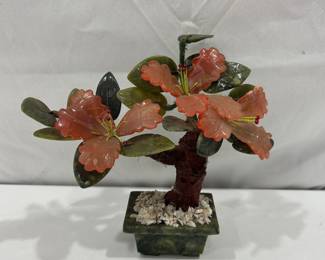 Jade and rose quarts tree sculpture 