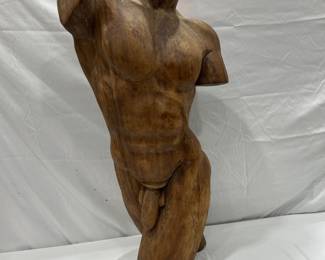Wooden male torso sculpture 