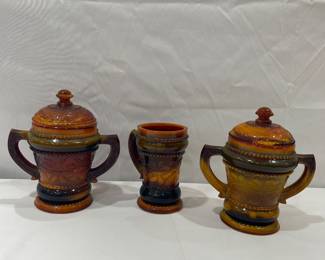Amberina pressed glass cups
