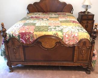 Vintage 1940’s or 50’s bedroom suit. Full bed, night stand, chest of drawers and dresser w/beautiful etched mirror