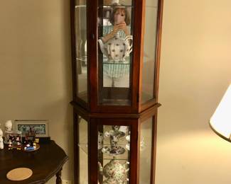 Great size Curio cabinet and collection of tea pots