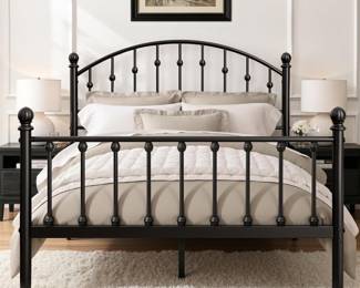 New, never used, queen black metal bed frame