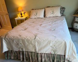 Queen bed with custom made bedding