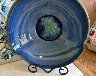 Pottery and fused glass very large bowl.