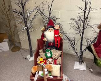 Lite up trees and wood sled