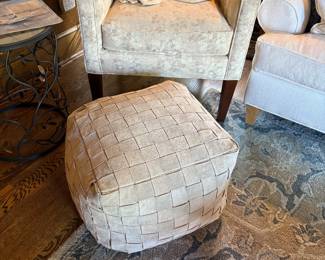 pottery Barn suede leather ottoman